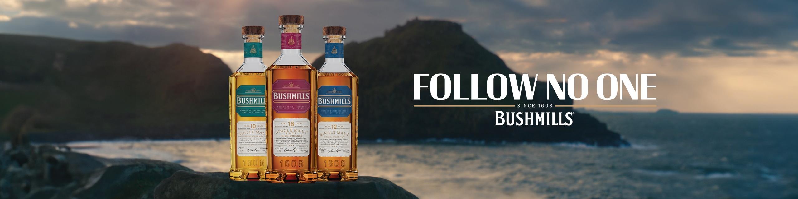 Bushmills® Blended and Single Malt whiskeys are steeped in 400-year-old tradition.  Bushmills® is the only Irish distillery to exclusively triple-distill single malt whiskey before entering the most prolific barrel aging and finishing program in Ireland. 
• Bushmills® offers Original, Black Bush® and Red Bush® whiskeys, which are high single malt, blended whiskeys with unique character. Its 100% single malt whiskeys are aged 10, 16 and 21 years for unmatched aroma, complexity and smoothness. (40% ABV – 80 proof)