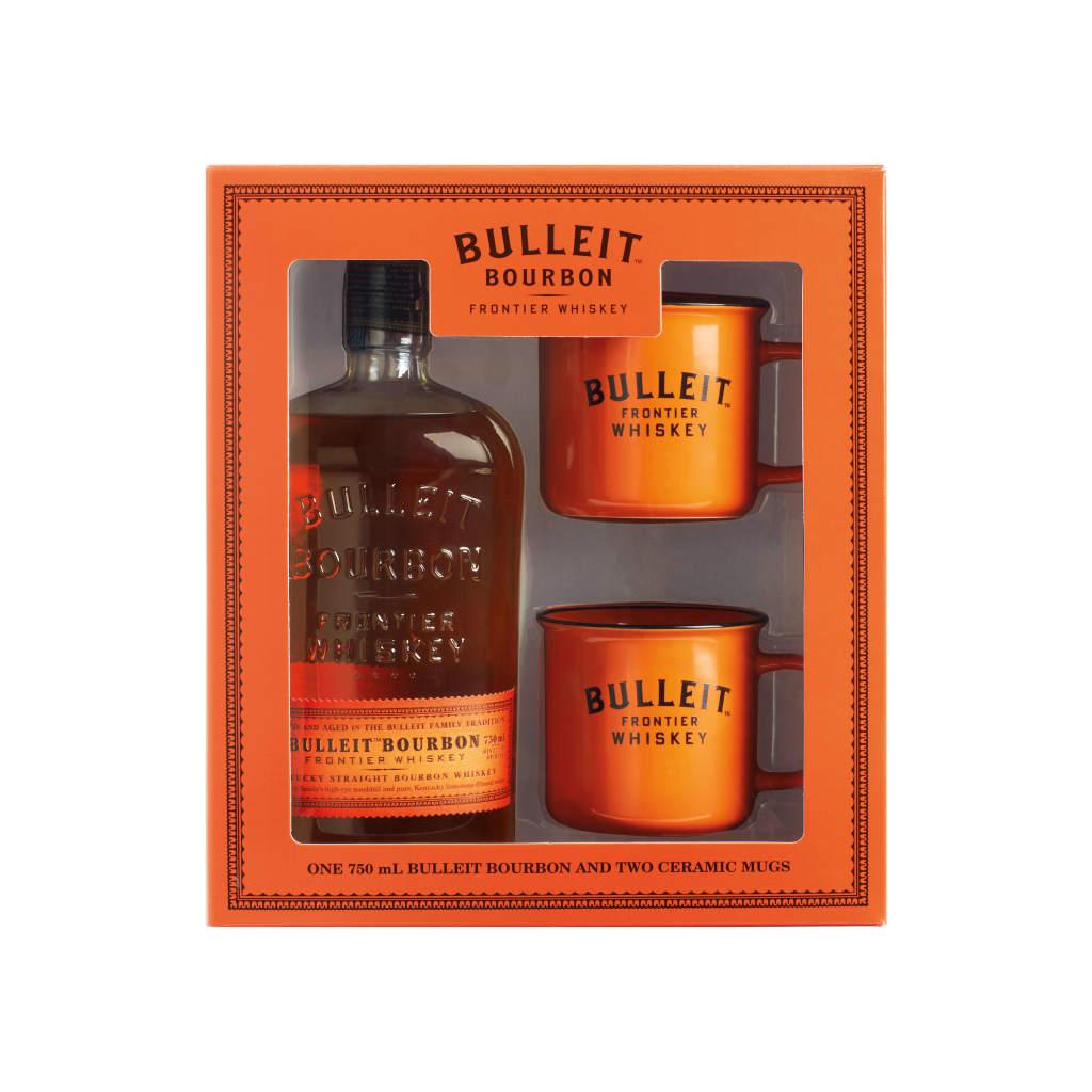 Bulleit Bourbon Whiskey with Two Branded Ceramic Mugs
